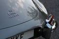 Grey classic Jaguar e-type 3.8 litre with a shinny buff