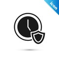 Grey Clock with shield icon isolated on white background. Security, safety, protection, privacy concept. Vector Royalty Free Stock Photo