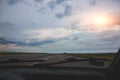 Grey clouds and sky from the driver`s view. Windscreen wipers. Travel lifestyle concept