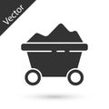 Grey Coal mine trolley icon isolated on white background. Factory coal mine trolley. Vector Illustration