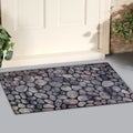 Grey Cobblestone Stone Pattern Door Mat with yellow flowers and leaves