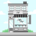 Grey Coffee Shop Storefront Building Background Illustration