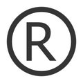 Grey color R Registered trademark sign. Registered R trademark grey icon vector eps10.n
