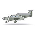 Grey color small propeller aircraft landing