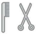 Grey comb and scissors, icon