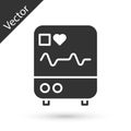 Grey Computer monitor with cardiogram icon isolated on white background. Monitoring icon. ECG monitor with heart beat