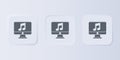 Grey Computer with music note symbol on screen icon isolated on grey background. Set icons in square buttons. Vector Royalty Free Stock Photo