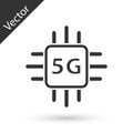 Grey Computer processor 5G with microcircuits CPU icon isolated on white background. Chip or cpu with circuit board Royalty Free Stock Photo