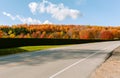 Blue Mountain village, Ontario, Canada, nice inviting natural highway road view on sunny autumn gorgeous day, travel destinations Royalty Free Stock Photo