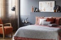 Grey cozy bedroom interior Royalty Free Stock Photo