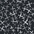 Grey Crossed baseball bat icon isolated seamless pattern on black background. Vector Royalty Free Stock Photo