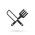 Grey Crossed knife and fork icon isolated on white background. Cutlery symbol. Vector Royalty Free Stock Photo