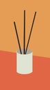 Grey cup with wooden sticks. Spa and cosmetic products. Freshener illustration.