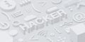 Grey 3d hacker background with web symbols.