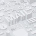 Grey 3d mail background with web symbols.