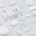 Grey 3d net background with web symbols.