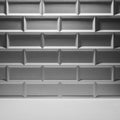 Grey dark, white contrast abstract modern stage ceramic rectangle tiles or bricks as wall, wood floor as empty interior Royalty Free Stock Photo