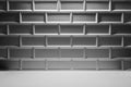 Grey dark and white contrast abstract stage with glossy ceramic rectangle tiles or bricks as wall and wood floor as empty interior Royalty Free Stock Photo
