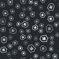 Grey Dental protection icon isolated seamless pattern on black background. Tooth on shield logo. Vector Royalty Free Stock Photo