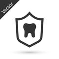 Grey Dental protection icon isolated on white background. Tooth on shield logo. Vector Royalty Free Stock Photo