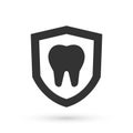 Grey Dental protection icon isolated on white background. Tooth on shield logo. Vector Royalty Free Stock Photo