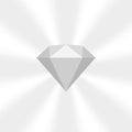 Grey diamond gemstone on zoom comics, gray flat diamonds jewelry icon, grey gems on soft rays burst shine background, gray diamond