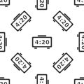 Grey Digital alarm clock icon isolated seamless pattern on white background. Electronic watch alarm clock. Time icon Royalty Free Stock Photo