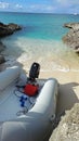 Grey Dingy Beached in a Hidden Caribbean Cove