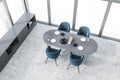 Grey dining room with blue armchairs, top view Royalty Free Stock Photo