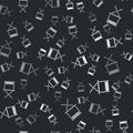 Grey Director movie chair icon isolated seamless pattern on black background. Film industry. Vector Royalty Free Stock Photo