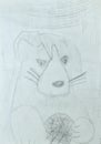 Grey Dog. Puppy. Childrens Drawing. Pencil Picture
