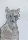 Grey Dog. Puppy. Childrens Drawing. Watercolor Picture