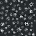 Grey Dollar, share, network icon isolated seamless pattern on black background. Vector