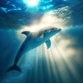 Grey dolphin swimming underwater. Marine animals wallpaper. Royalty Free Stock Photo