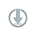 Grey Download Button Icon with Arrow in Circle Frame: Simple, Flat Illustration for Website or App Royalty Free Stock Photo