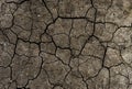 Grey dried and cracked ground earth background. Closeup of dry fissure dark ground. Gray crack on earth texture. erosion