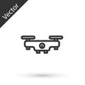 Grey Drone flying icon isolated on white background. Quadrocopter with video and photo camera symbol. Vector Royalty Free Stock Photo