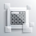 Grey Drum machine music producer equipment icon isolated on grey background. Square glass panels. Vector
