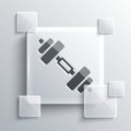 Grey Dumbbell icon isolated on grey background. Muscle lifting icon, fitness barbell, gym, sports equipment, exercise bumbbell.