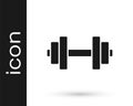 Grey Dumbbell icon isolated on white background. Muscle lifting icon, fitness barbell, gym, sports equipment, exercise