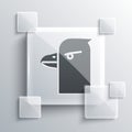 Grey Eagle head icon isolated on grey background. Square glass panels. Vector Illustration