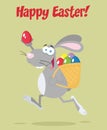 Grey Easter Rabbit Cartoon Character Running With A Basket And Egg Royalty Free Stock Photo