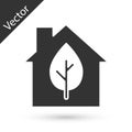 Grey Eco friendly house icon isolated on white background. Eco house with leaf. Vector Royalty Free Stock Photo