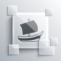 Grey Egyptian ship icon isolated on grey background. Egyptian papyrus boat. Square glass panels. Vector
