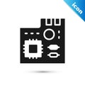 Grey Electronic computer components motherboard digital chip integrated science icon isolated on white background Royalty Free Stock Photo