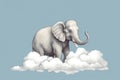 Grey elephant animal on fluffy cloud illustration. Generate ai