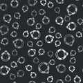 Grey Fantasy magic stone ring with gem icon isolated seamless pattern on black background. Vector Royalty Free Stock Photo