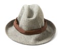 Grey felt fedora with brown hatband Royalty Free Stock Photo