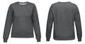 Grey female sweatshirt with long sleeve mockup for your design isolated on white background. Template pullover front and