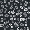 Grey File document with illustration icon isolated seamless pattern on black background. Checklist icon. Business